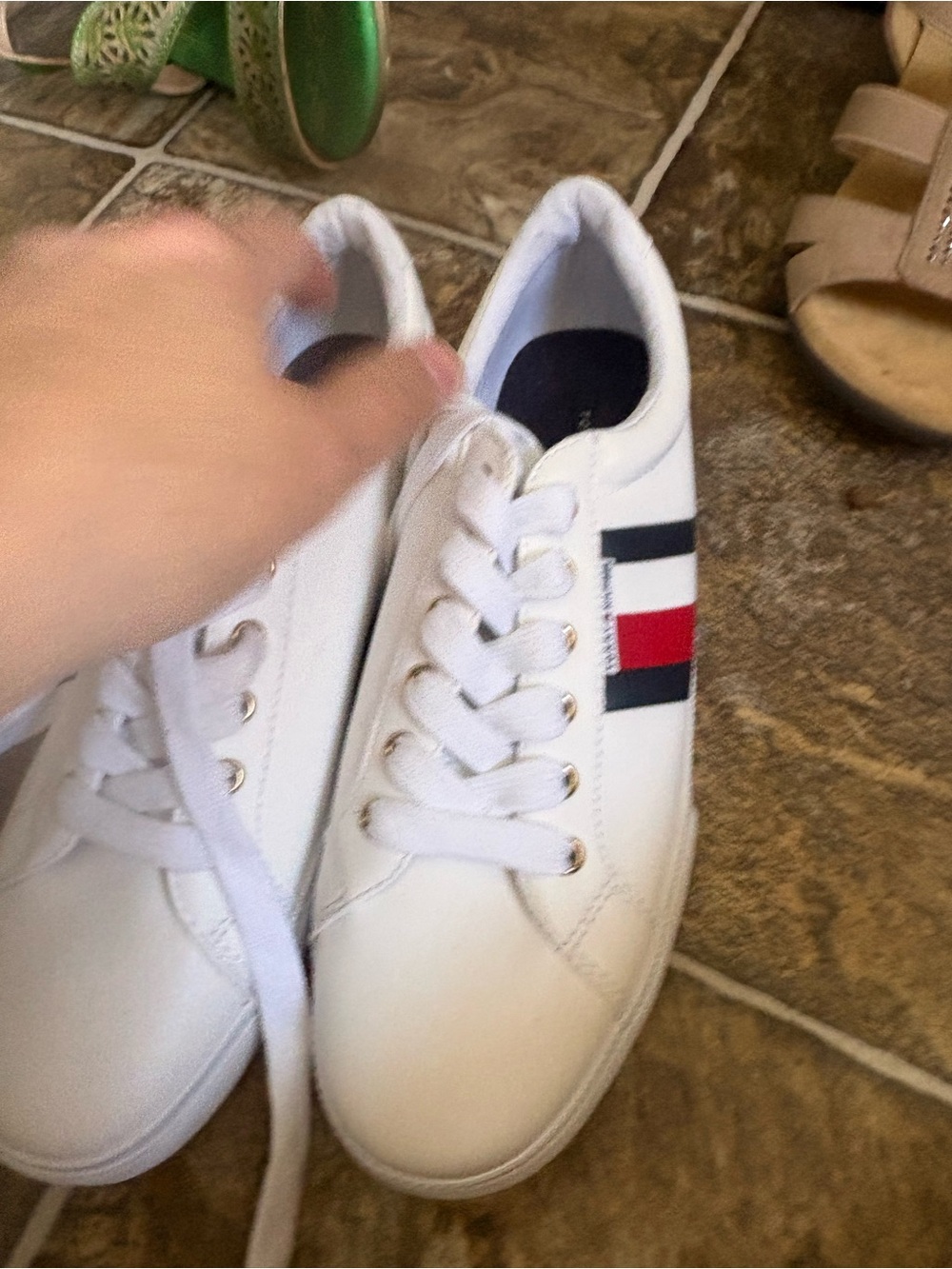 Tommy Hilfiger White Sneakers with Red & Navy Stripe